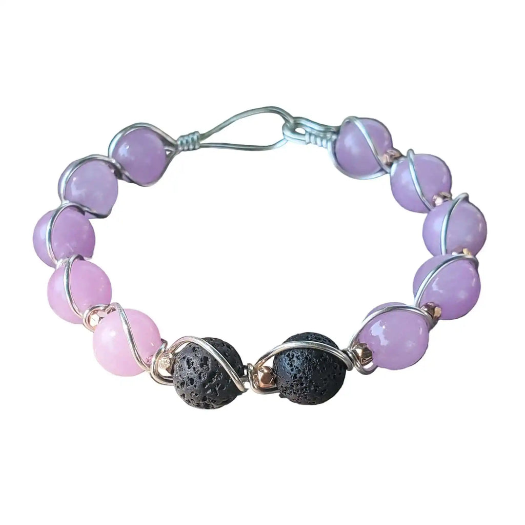 Silver Spiral Twist Wrap Purple Lava Rock Bangle Bracelet
