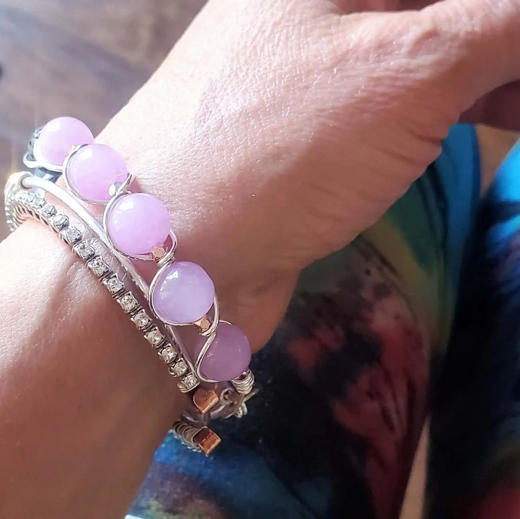 Silver Spiral Twist Wrap Purple Lava Rock Bangle Bracelet