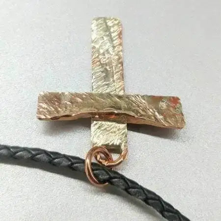 925 Silver Copper Hammer Forged Masculine Cross Necklace