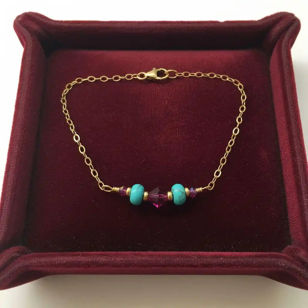 Handmade Gold Filled Pink Turquoise Gemstone Bracelet