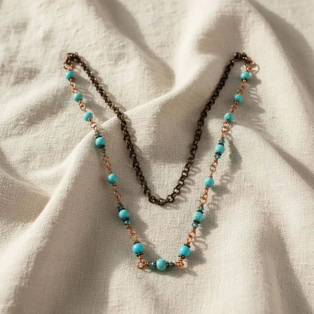 Wire Wrapped 24 Inches Copper Turquoise Necklace