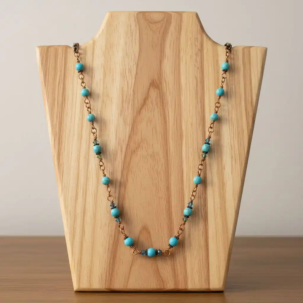 Wire Wrapped 24 Inches Copper Turquoise Necklace